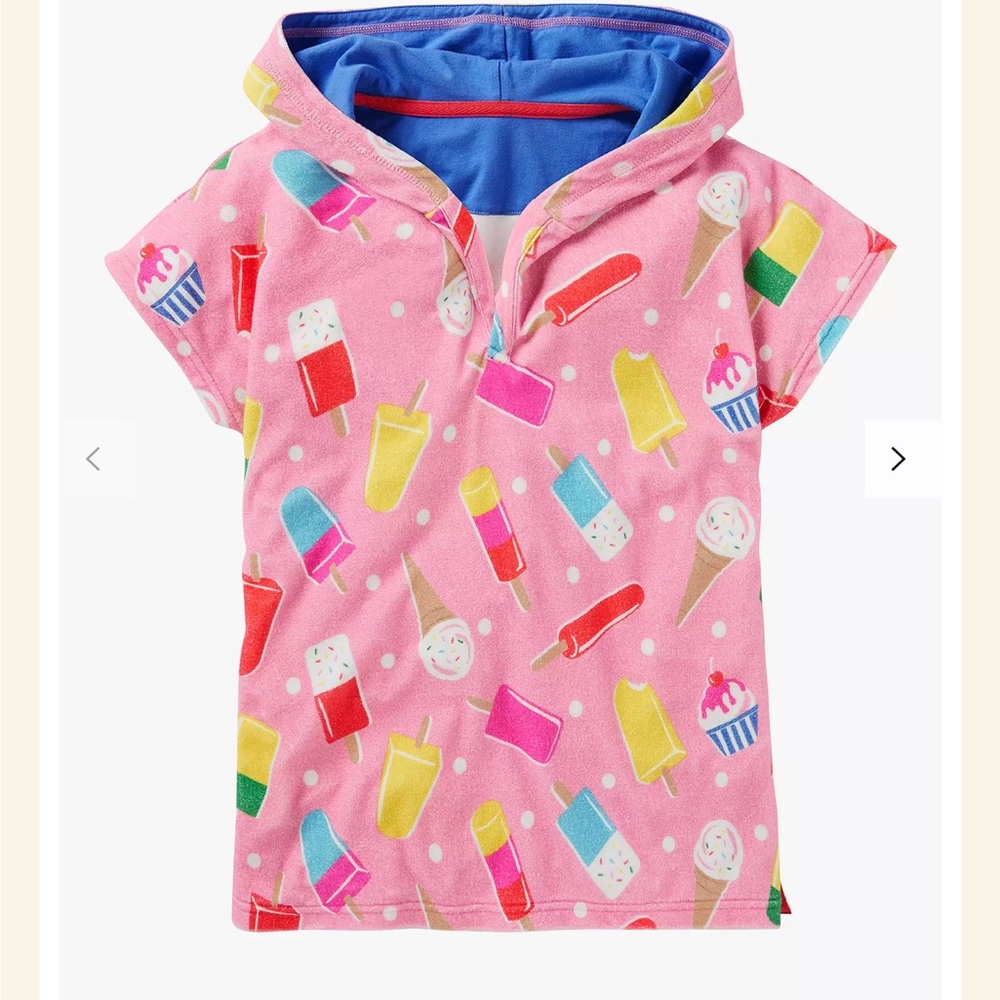 Mini Boden Kids' Ice Cream Spot Towelling Poncho, Pink